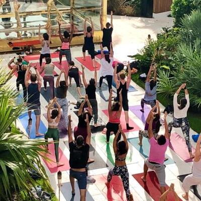 Warrior pose yoga class